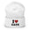 The I Love Gays Beanie by Pridelity embodies pride in LGBTQ+ fashion with its sleek black text "I ♥ GAYS" and a vibrantly red heart, set against a white background to create a bold statement piece.