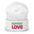 Introducing the Support Love Beanie by Pridelity, a standout piece from our gay clothing line. This white beanie features "SUPPORT LOVE" embroidered in eye-catching colors— "SUPPORT" in vibrant green and "LOVE" in bold pink—beautifully expressing positivity and solidarity.