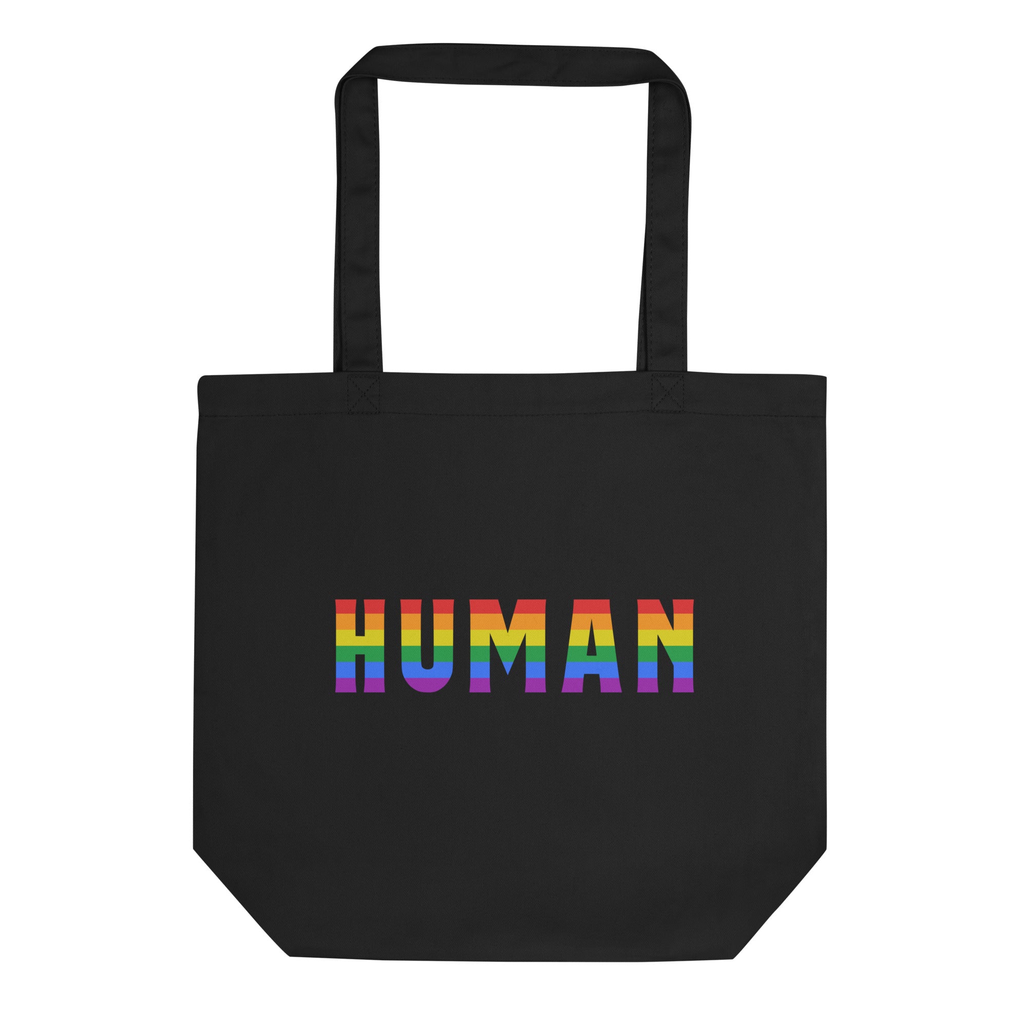 The Pridelity Human Tote Bag is a black tote with 