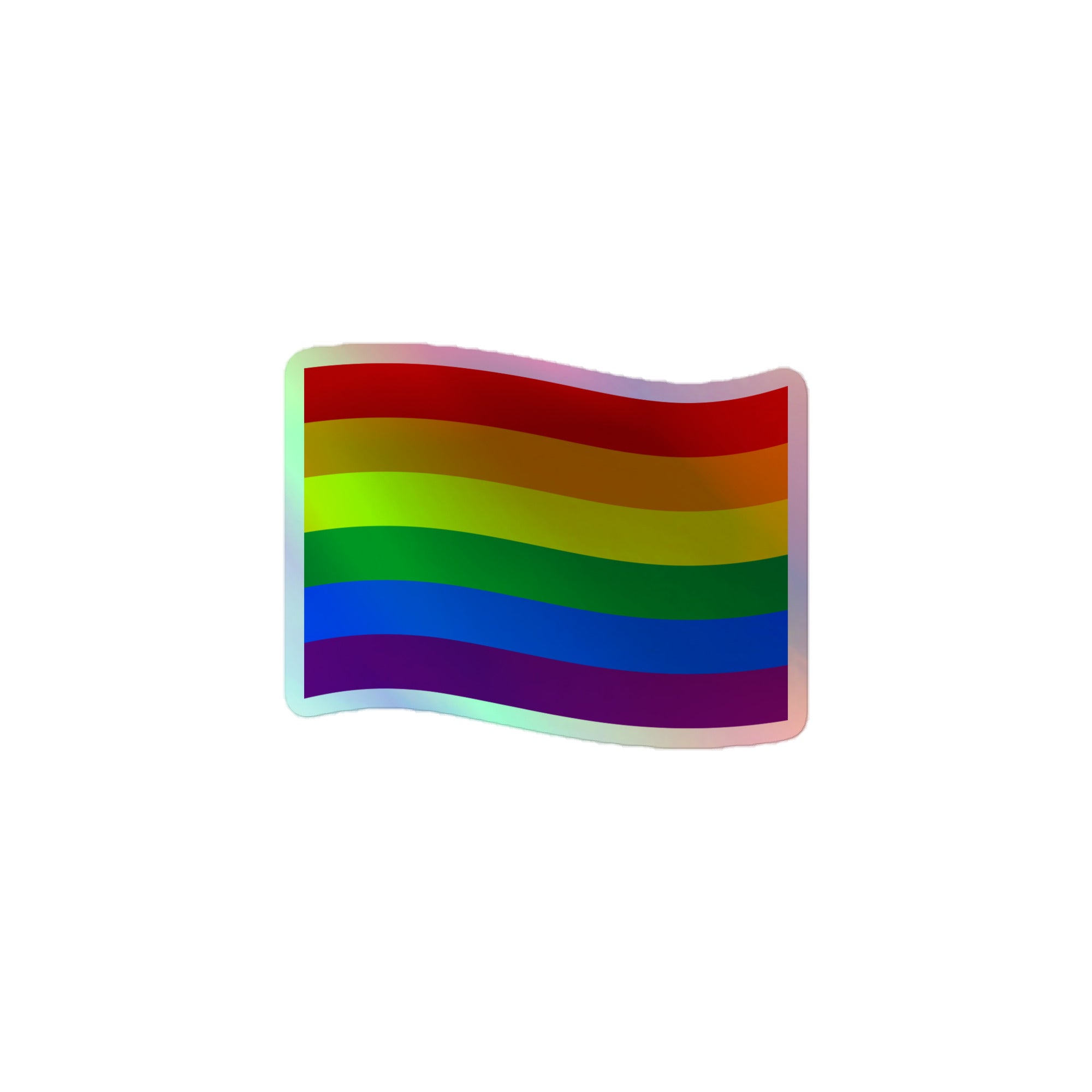 The Pride Flag Holo Sticker by Pridelity, featuring a wavy design with six horizontal stripes in red, orange, yellow, green, blue, and purple, proudly represents LGBTQ+ pride. It's perfect for any rainbow shop looking to display vibrant support.