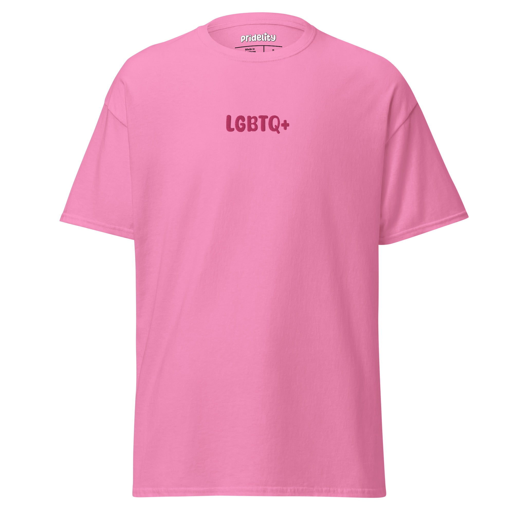 A white Pridelity T-Shirt featuring pink 