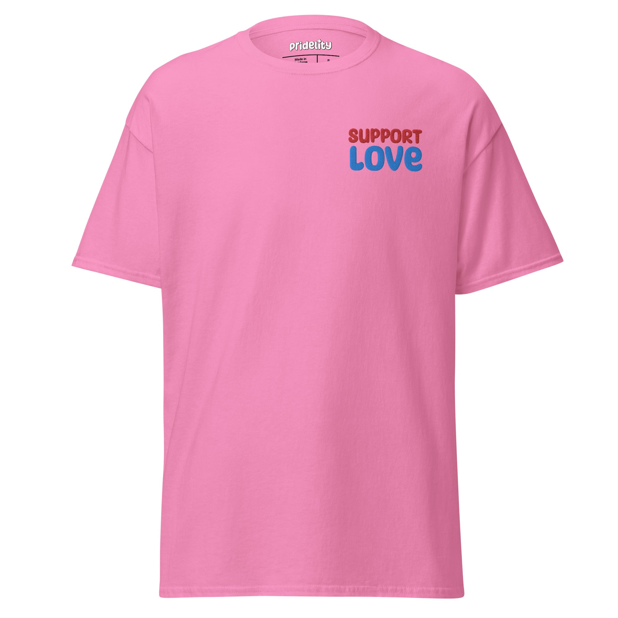 Light blue Support Love T-Shirt by Pridelity showcasing 