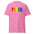 A Pridelity "Proud T-Shirt," celebrating LGBTQ+ pride, features the word "PROUD" in bold rainbow colors on a white background.