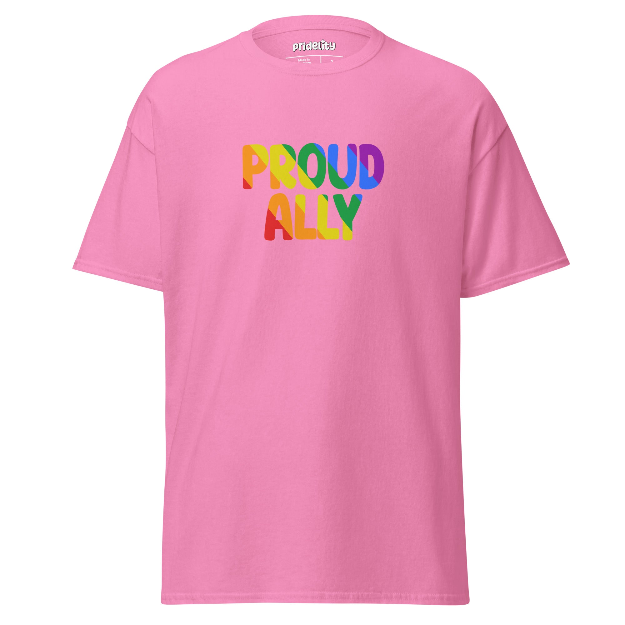 A black Proud Ally T-Shirt from Pridelity, showcasing 