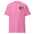 The Pixel Heart T-Shirt by Pridelity is a white shirt featuring a pixelated heart design in the upper left corner, with vertical sections of vibrant colors: black, brown, red, orange, yellow, green, blue, and purple.