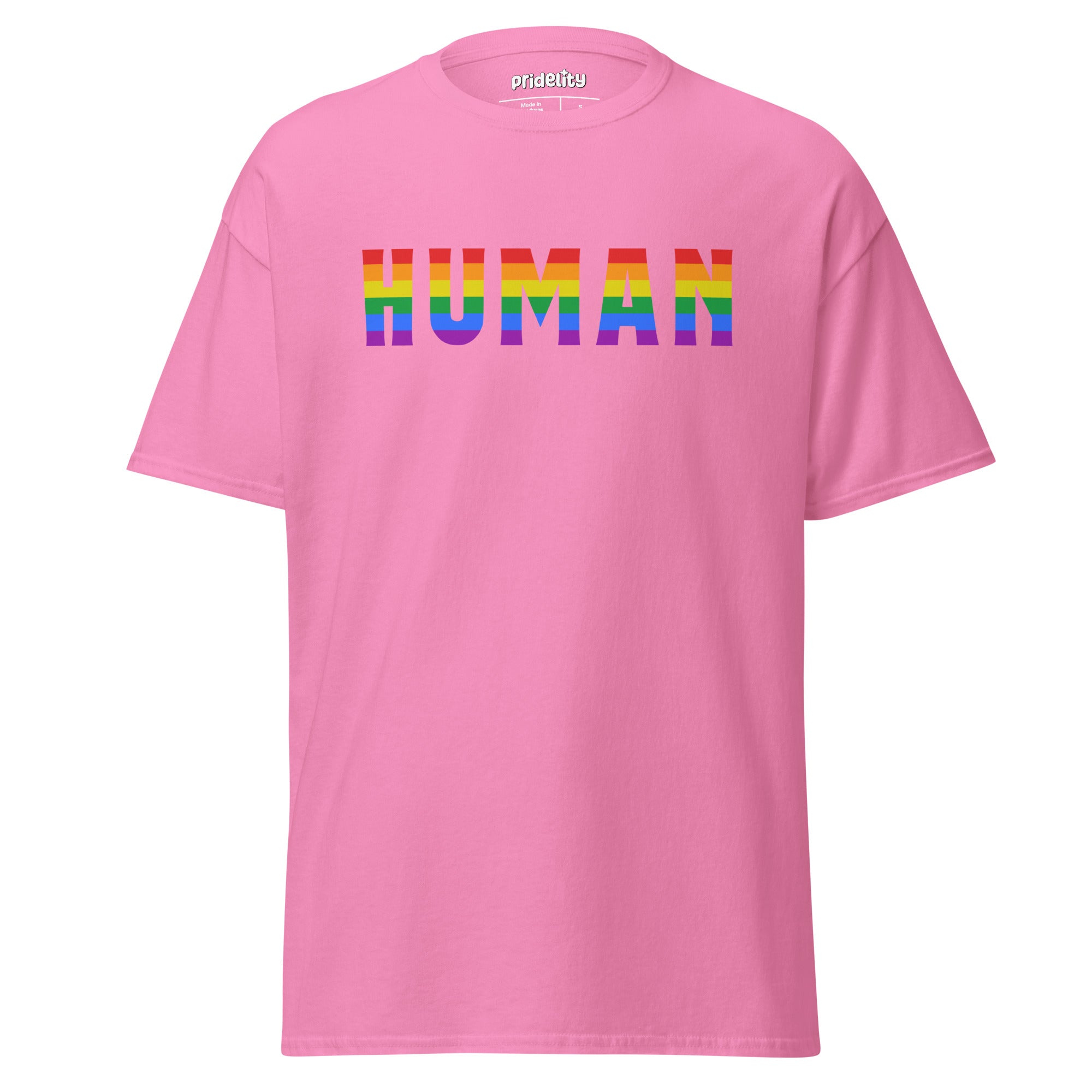 Introducing the Human T-Shirt by Pridelity: a stylish black tee featuring the word 