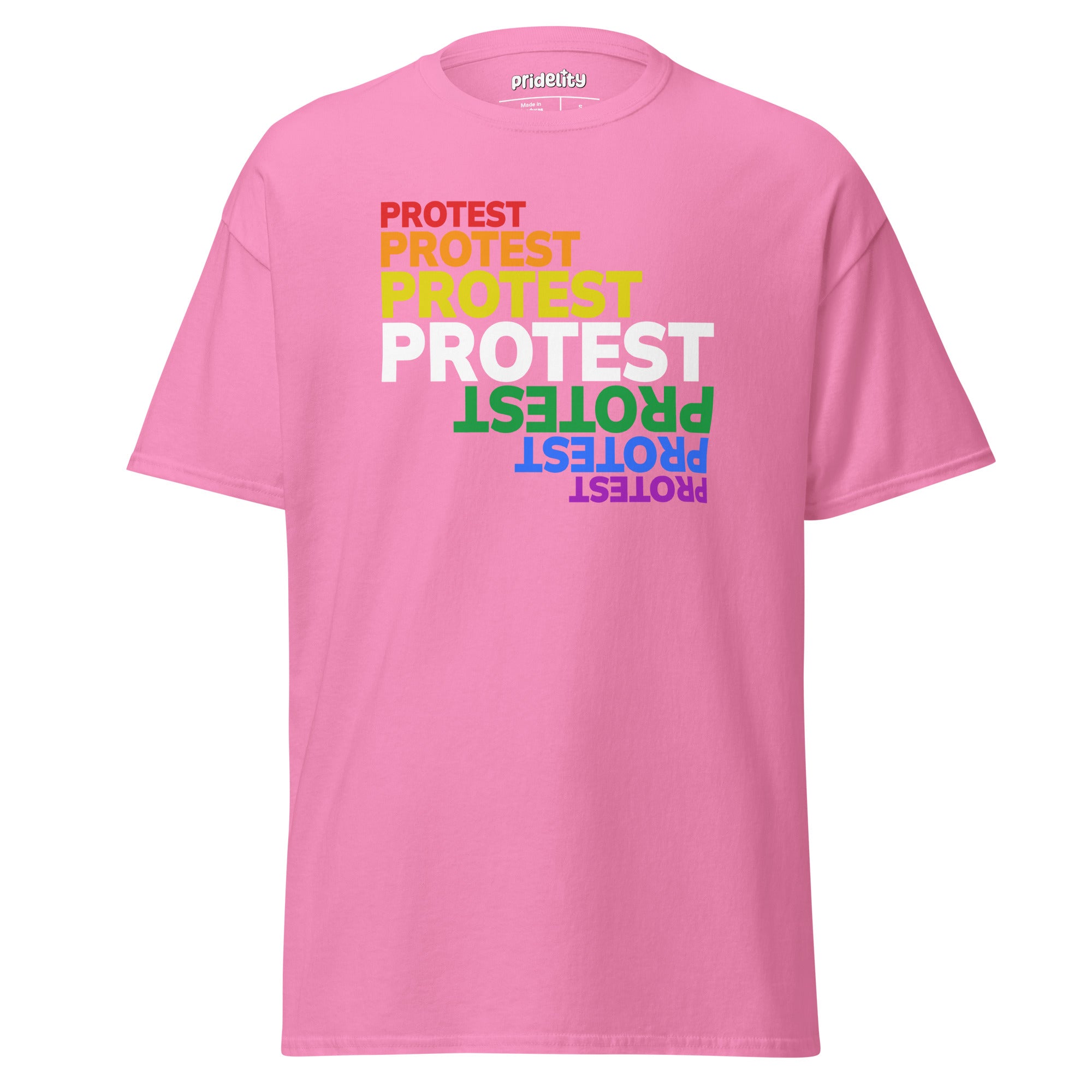 A black Protest T-Shirt from Pridelity features the word 