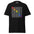 A black Resist T-Shirt from Pridelity showcases the word "RESIST" in a vertical column, with each letter transitioning through rainbow colors from red to purple, elegantly embodying unity and strength.