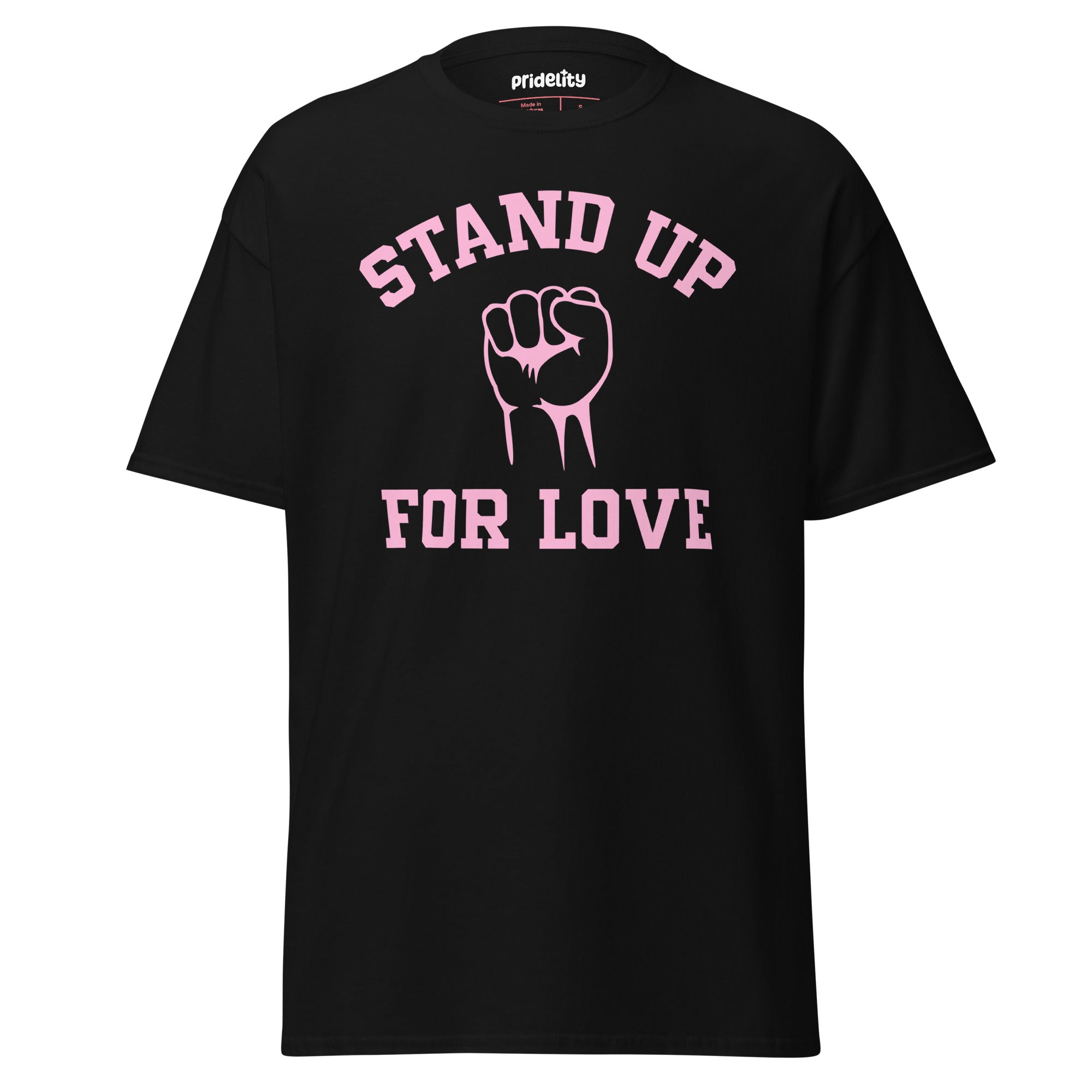 The Pridelity Stand Up For Love T-Shirt, featuring the words 