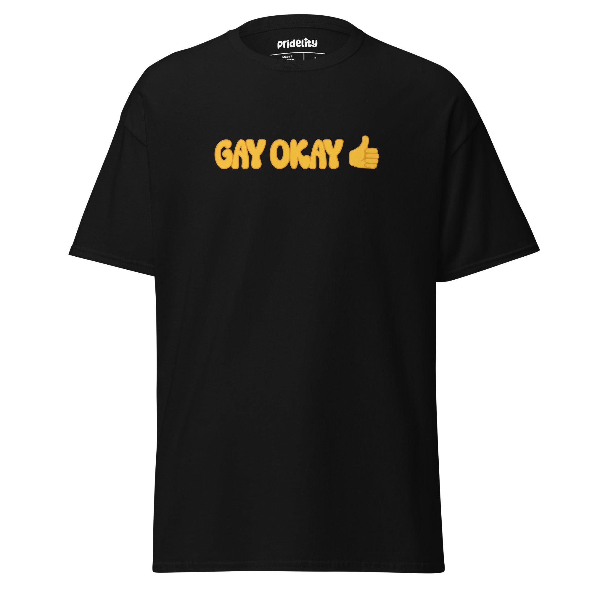 A black T-shirt with the phrase 