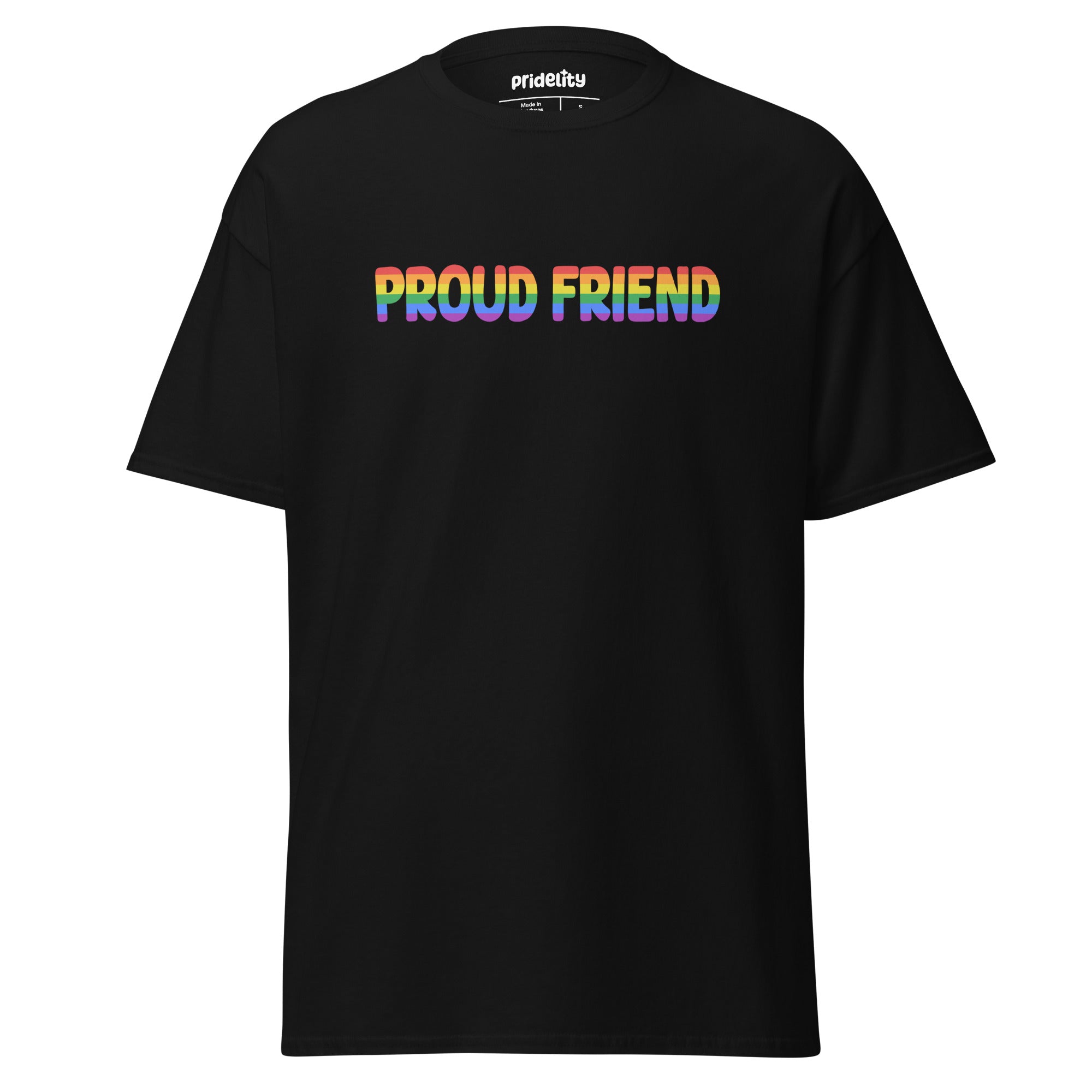 A black Pridelity T-shirt named 