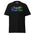 A black t-shirt from Pridelity features the words "Pride Tide" in vibrant rainbow colors, with stylized wave shapes also depicted in rainbow hues.