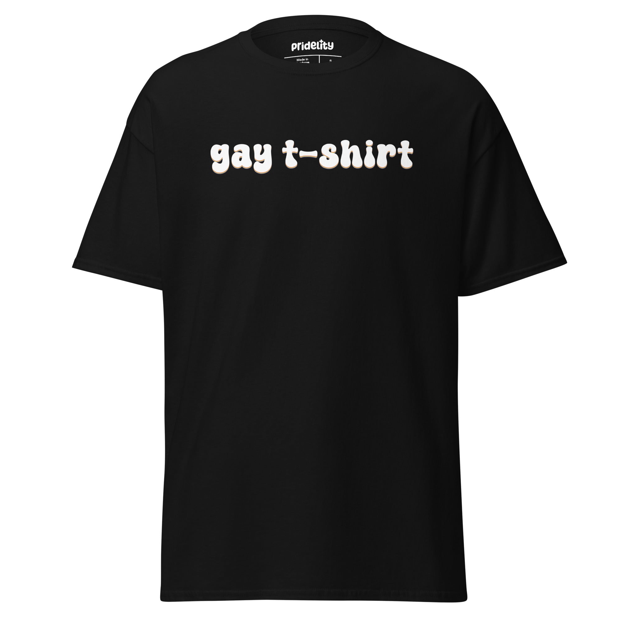 A pink T-shirt from Pridelity's Gay T-Shirt collection, adorned with the phrase 