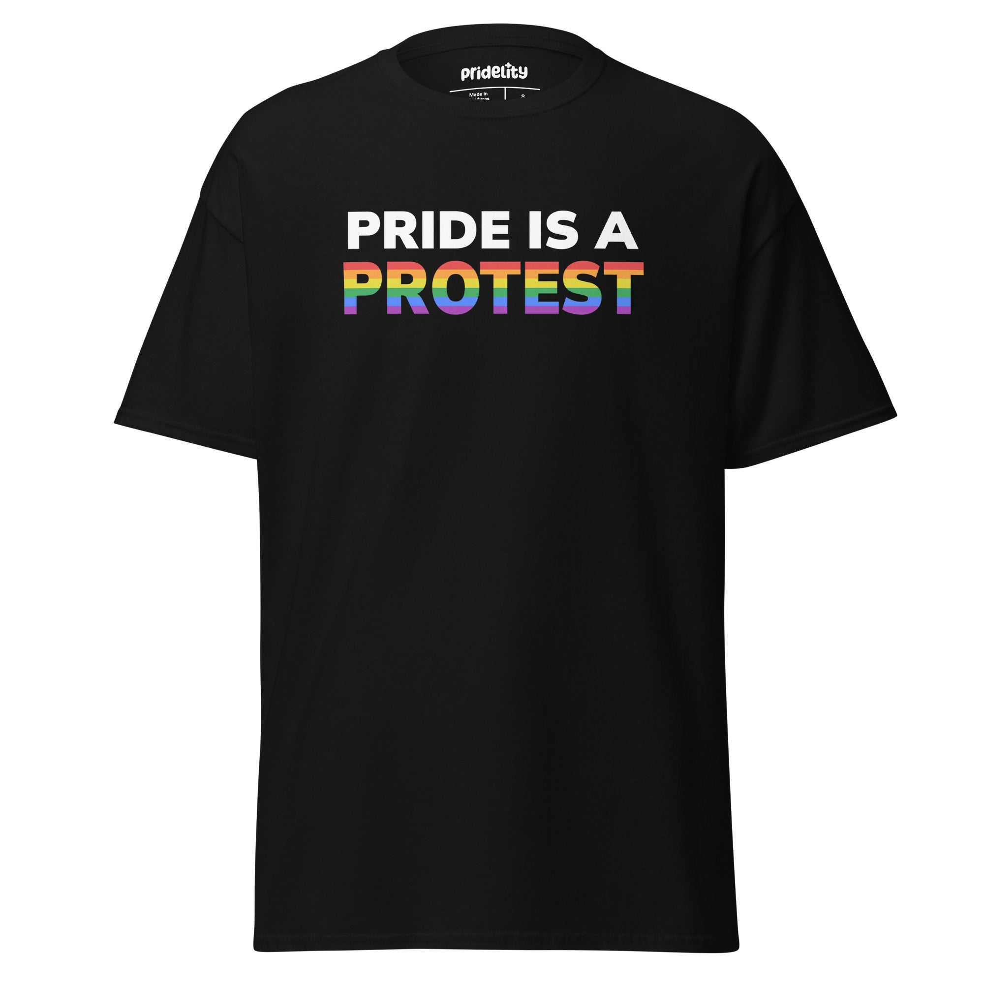 The Pride is a Protest T-Shirt by Pridelity prominently displays 