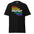 A black Protest T-Shirt from Pridelity features the word "PROTEST" printed in bold capital letters multiple times, each in a unique color, forming a vibrant rainbow pattern across the shirt.