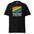 Black Together T-Shirt featuring rainbow stripes and 'Together We Are Strong' text, crafted from pre-shrunk cotton with eco-friendly print.