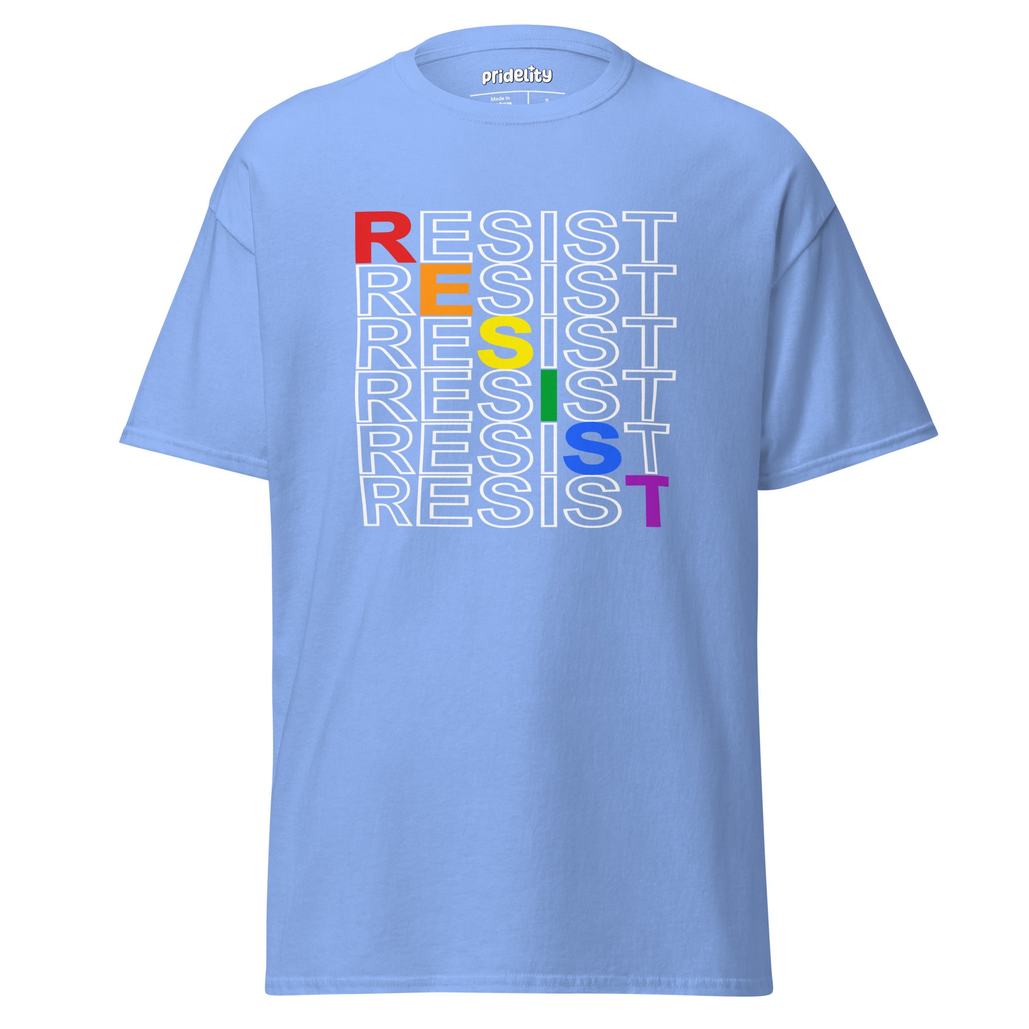 A black Resist T-Shirt from Pridelity showcases the word 