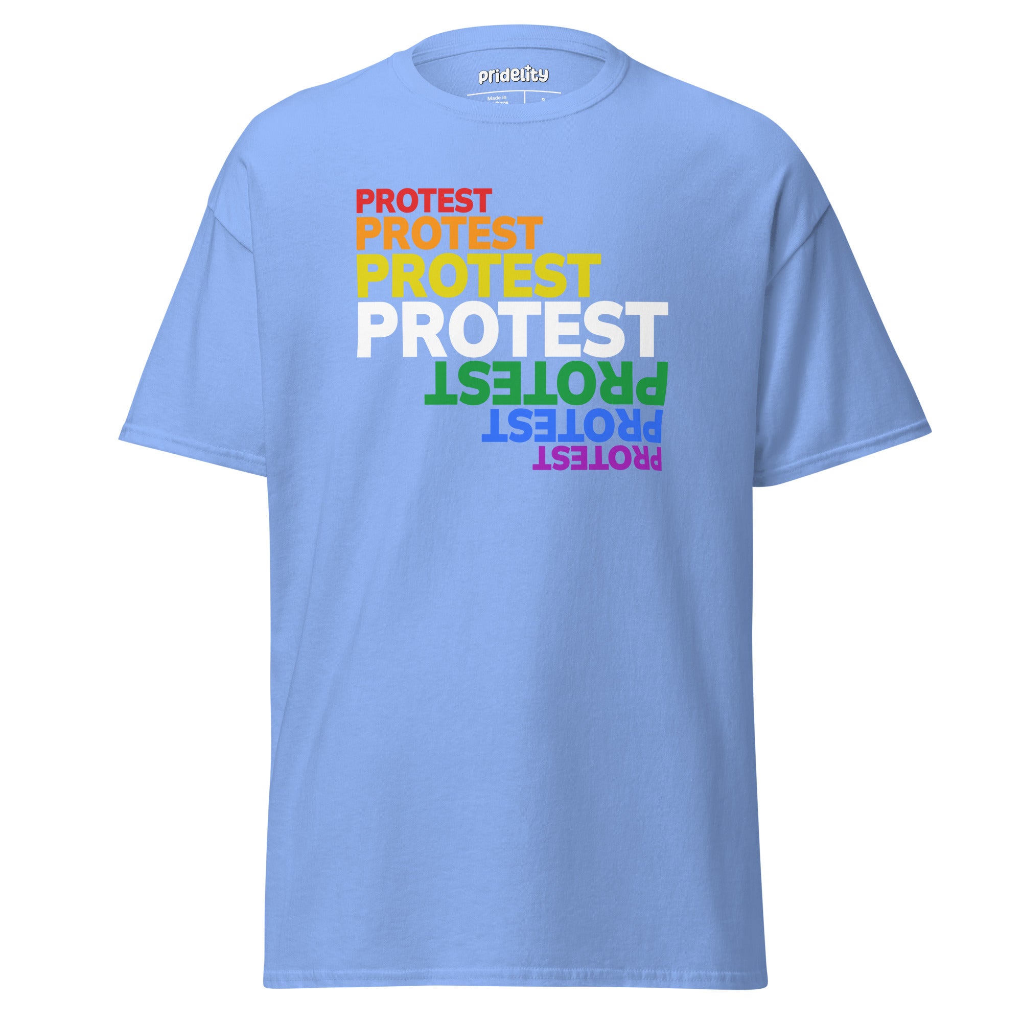 A black Protest T-Shirt from Pridelity features the word 