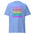 Light blue Spread Love, Not Hate T-Shirt with rainbow text promoting love, kindness, and equality. High-quality pride clothing for all.