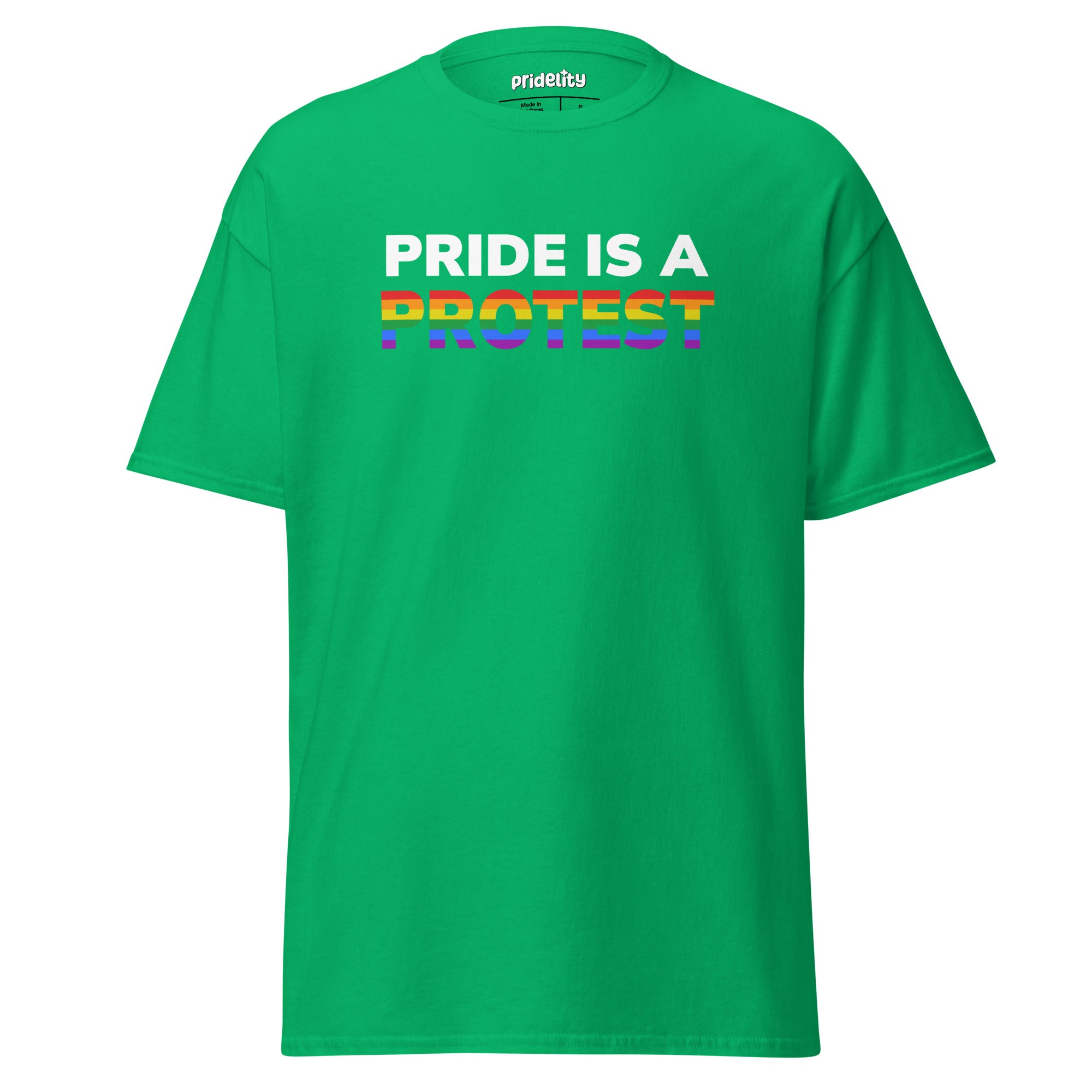 The Pride is a Protest T-Shirt by Pridelity prominently displays 