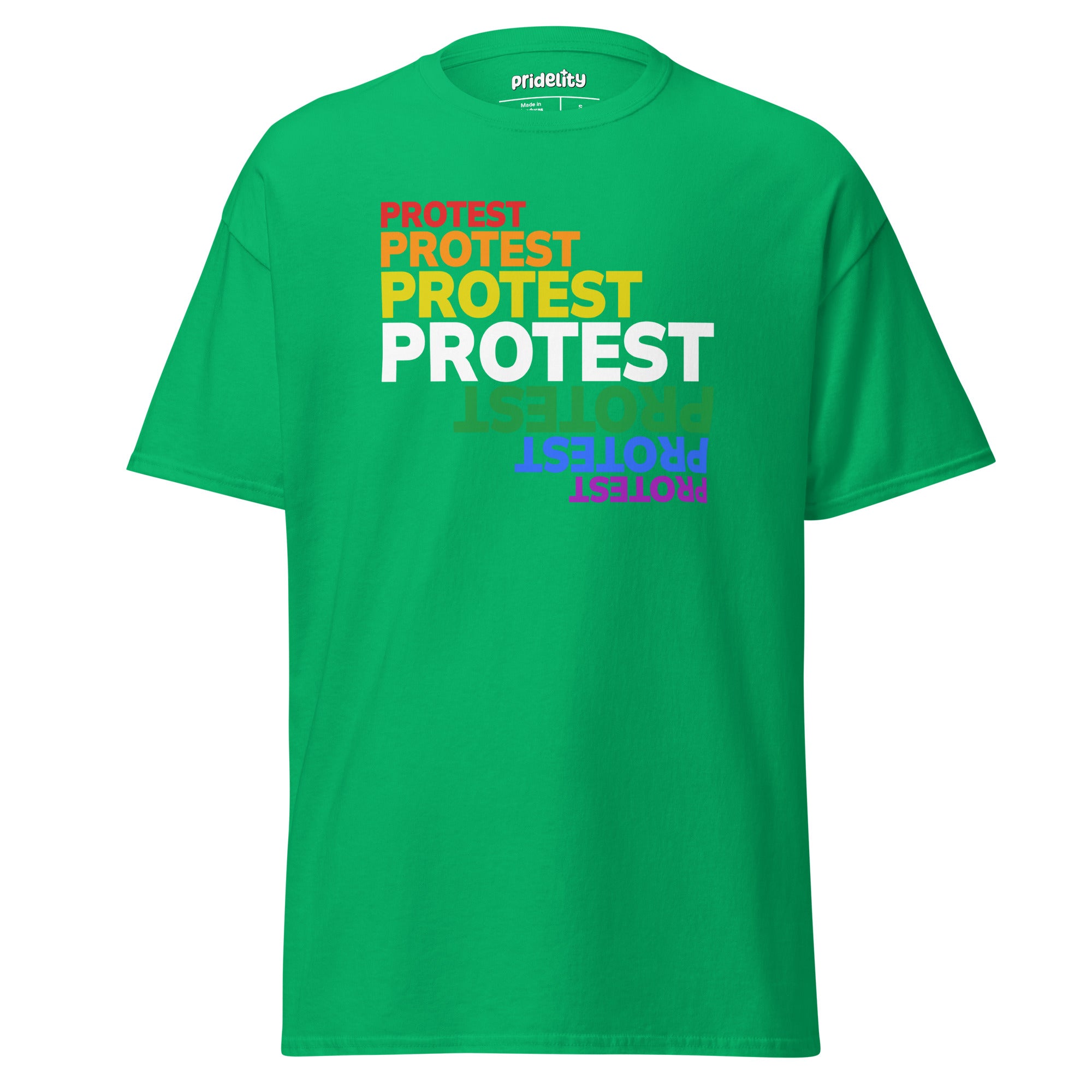 A black Protest T-Shirt from Pridelity features the word 