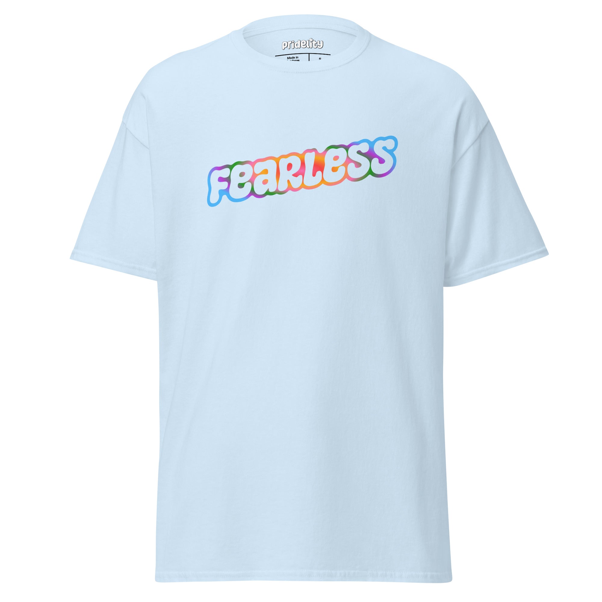 Introducing Pridelity's Fearless T-Shirt: a black tee featuring 