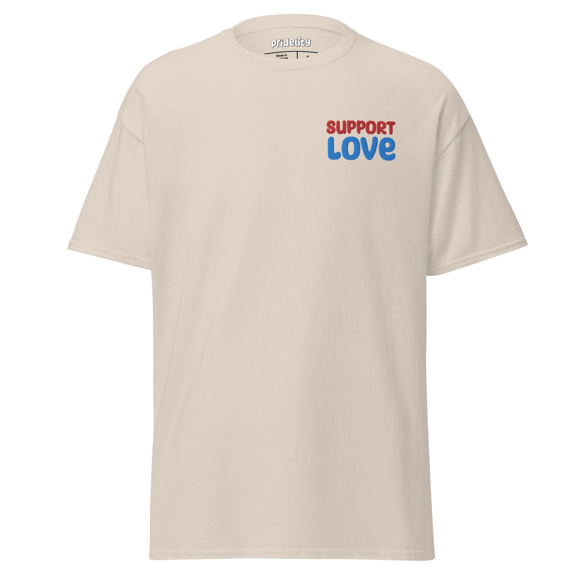 Light blue Support Love T-Shirt by Pridelity showcasing 