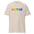 Pridelity's Proud Dad T-Shirt is black, featuring bold, rainbow-colored letters across the chest.