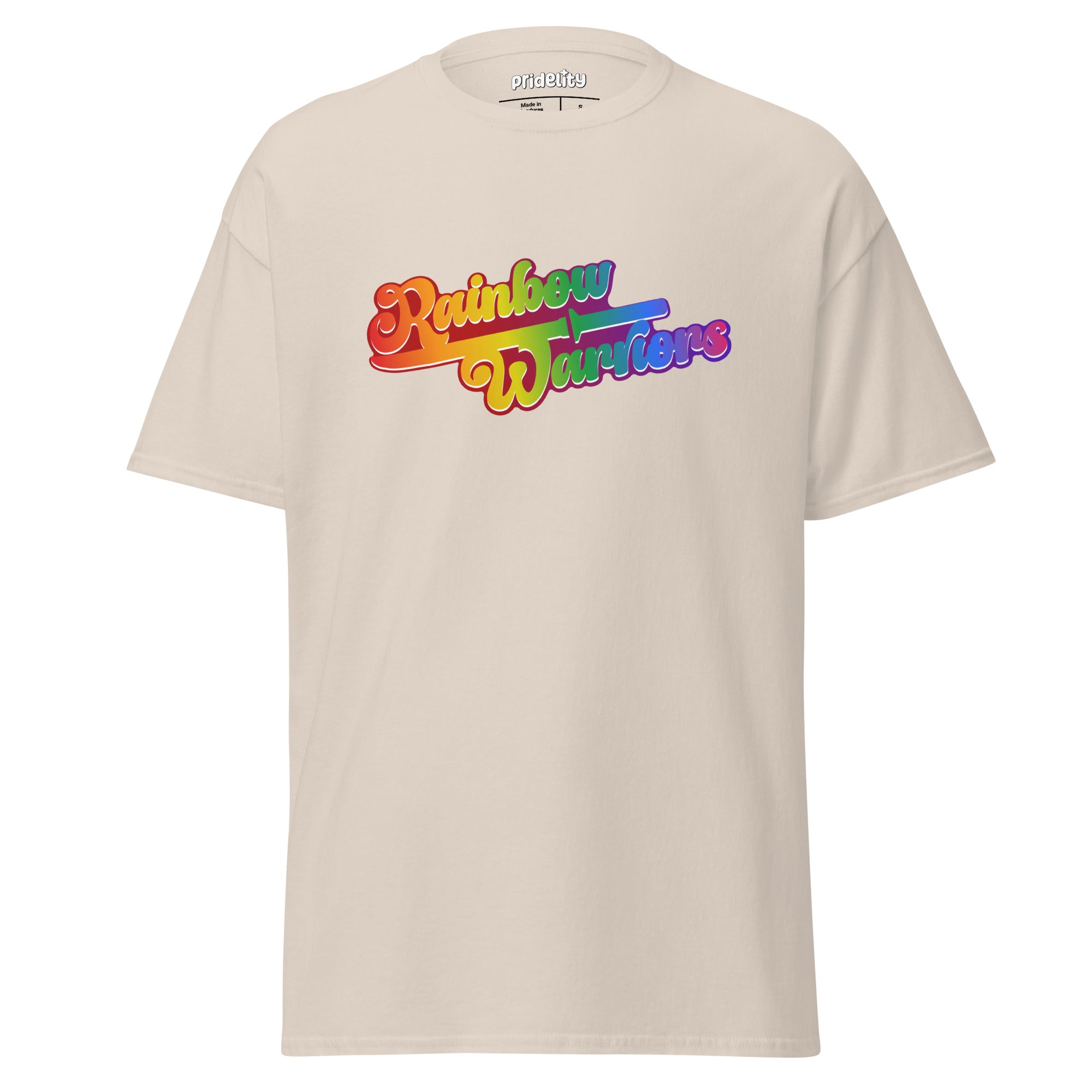 A gold Rainbow Warriors T-Shirt by Pridelity featuring the phrase 