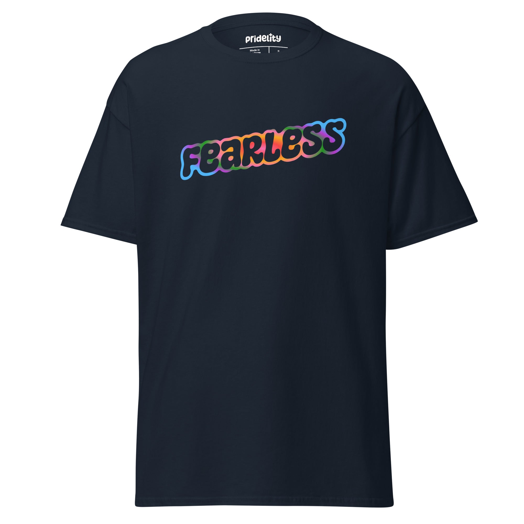 Introducing Pridelity's Fearless T-Shirt: a black tee featuring 