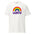 Introducing the Pridelity LGBTQ+ Rainbow T-Shirt: a black shirt adorned with a vibrant rainbow arching over bold, colorful "LGBTQ+" lettering.