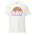 Introducing the Cloudy T-Shirt from Pridelity's vibrant Pride Collections. This white tee features a lively rainbow arched above the word "GAY," creatively styled in bubble letters with a bold purple outline.