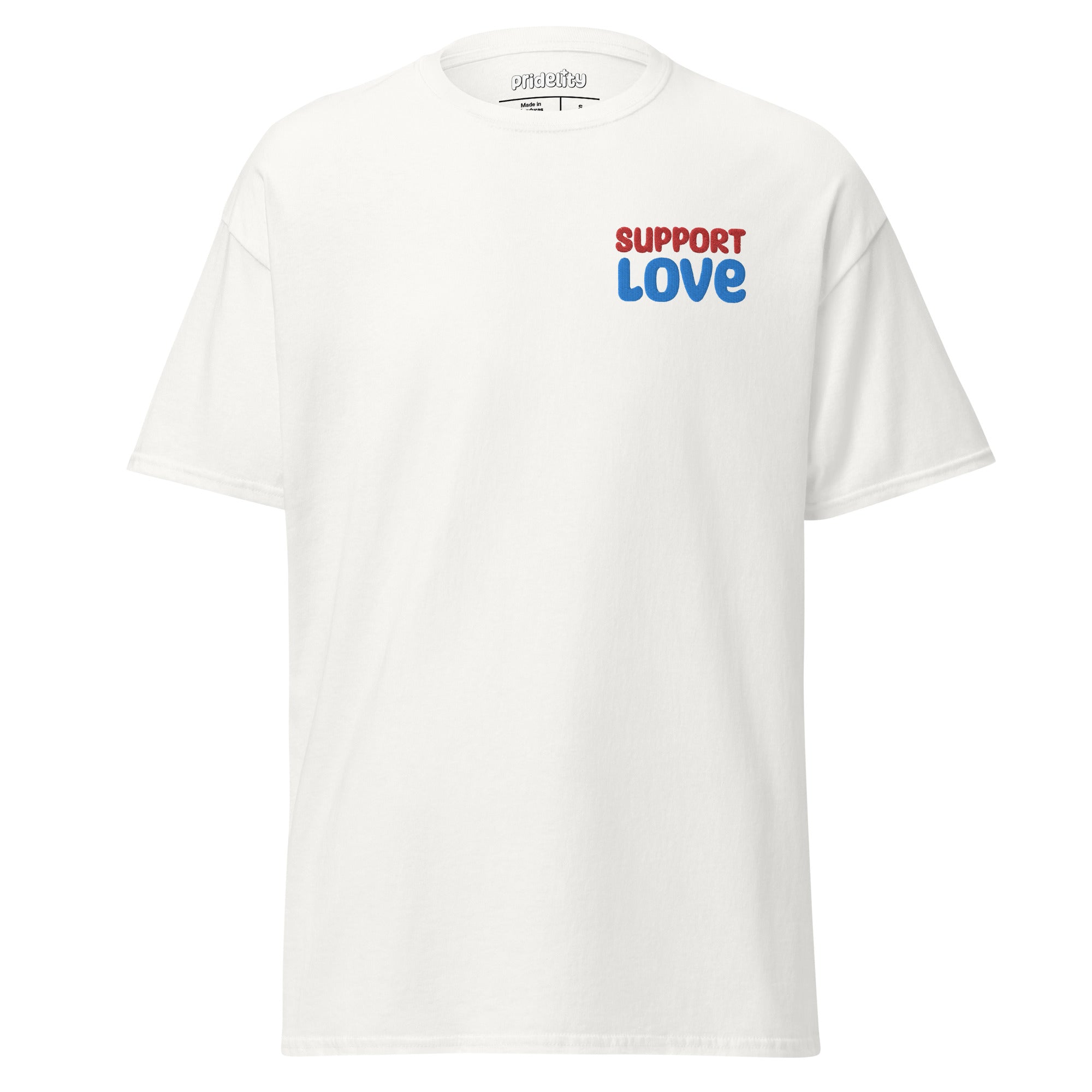 Light blue Support Love T-Shirt by Pridelity showcasing 