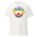 A Pridelity white "Peace & Love" T-shirt showcasing a prominent peace symbol in rainbow colors. The words "Peace and Love" are elegantly displayed above the symbol in a coordinating rainbow gradient, symbolizing unity and inclusivity.