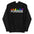 The Purride Hoodie by Pridelity is a standout among pride shirts, featuring the word "PURRIDE" in white. Above it, vibrant silhouettes of cats in rainbow colors strike various poses, celebrating pride with style and charm on a sleek black background.