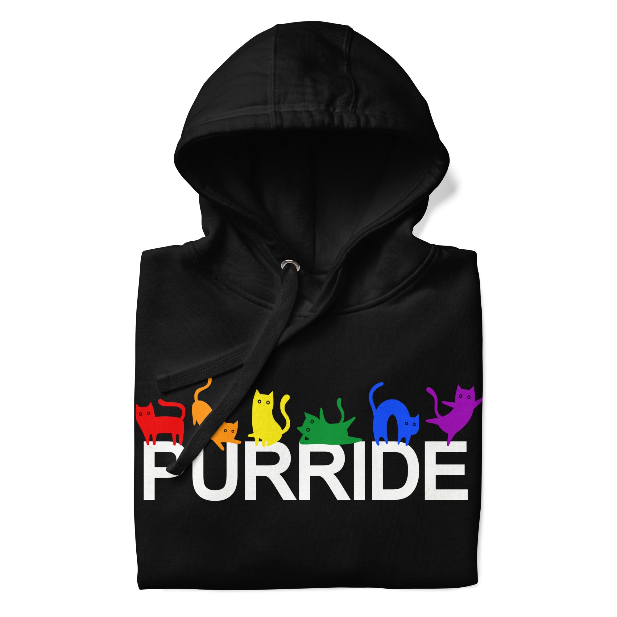 The Purride Hoodie by Pridelity is a standout among pride shirts, featuring the word 