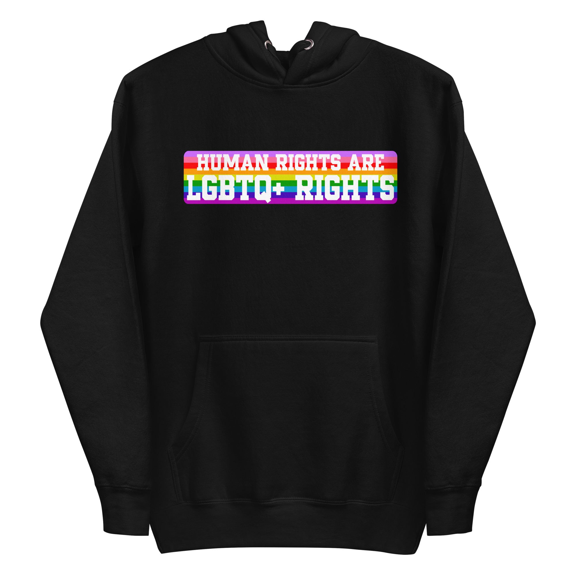 Introducing the Pridelity LGBTQ+ Rights Hoodie, a striking white garment that makes a powerful fashion statement. It features an eye-catching text design with the message 