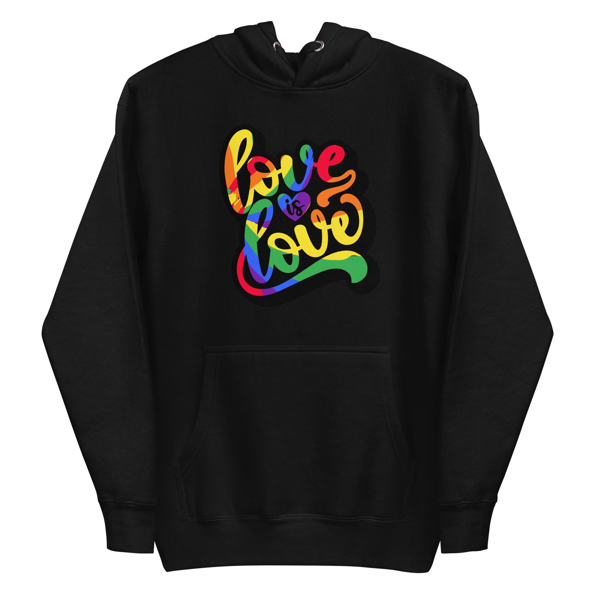 White Love Is Love Hoodie by Pridelity showcasing a vibrant 