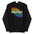 Introducing the Protest Hoodie by Pridelity: a sleek black hoodie featuring the word "PROTEST" printed repeatedly in eye-catching colors such as red, orange, yellow, white, green, and blue. The design showcases each layered and slightly overlapping word to create a striking visual effect inspired by pride shirts.