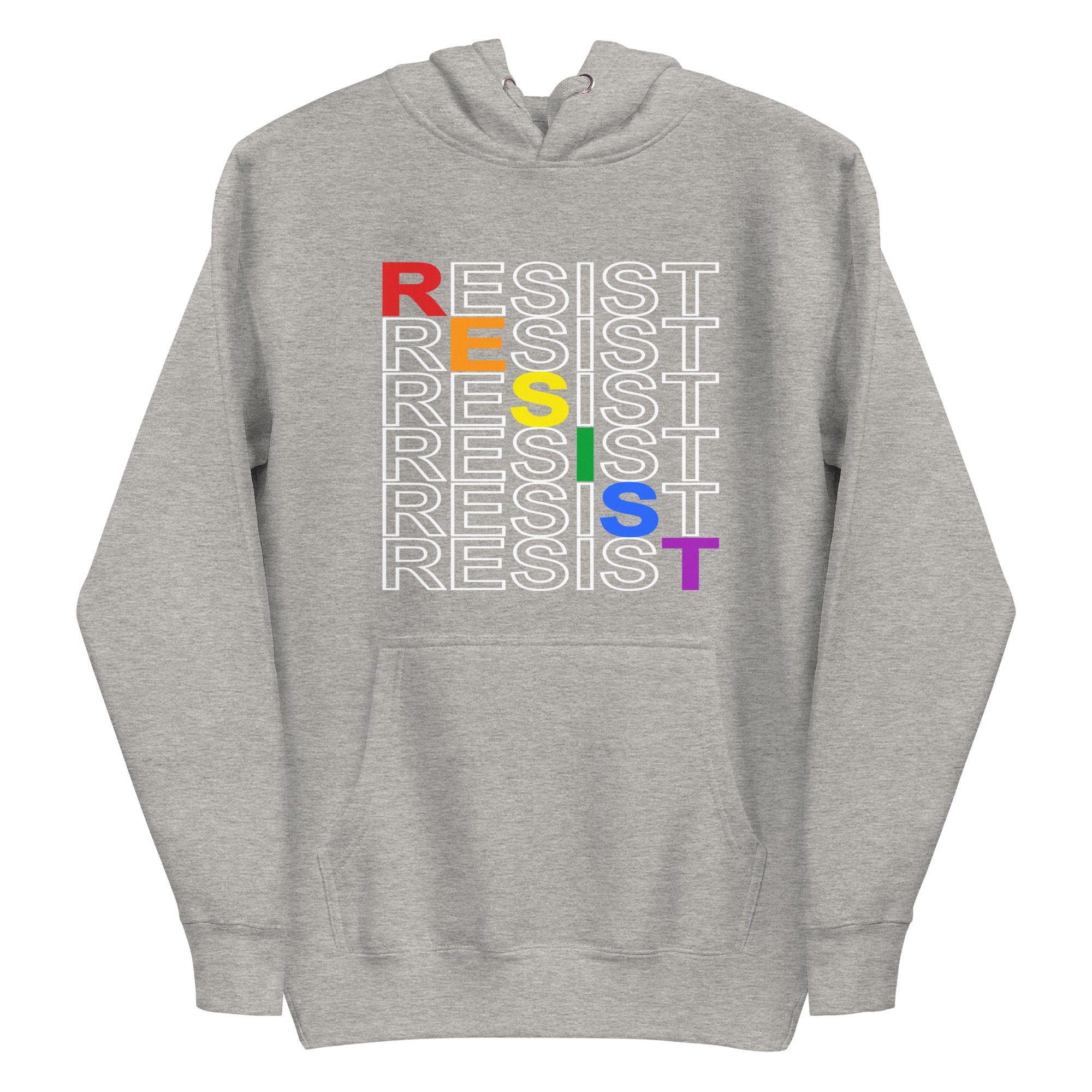 Pridelity's Resist Hoodie from the pride collection is black and showcases the word 