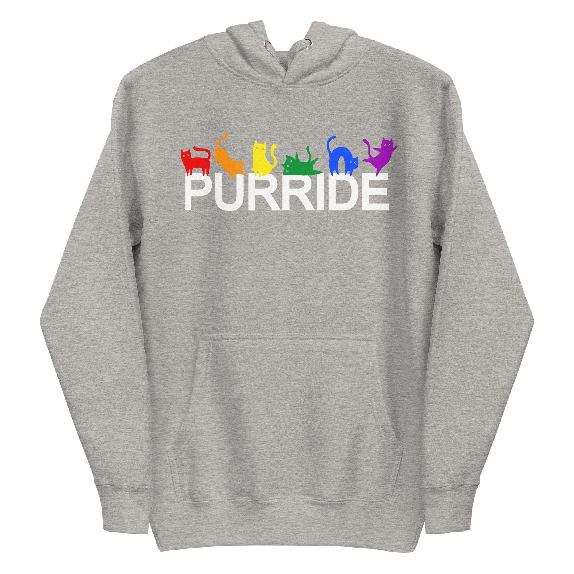 The Purride Hoodie by Pridelity is a standout among pride shirts, featuring the word 