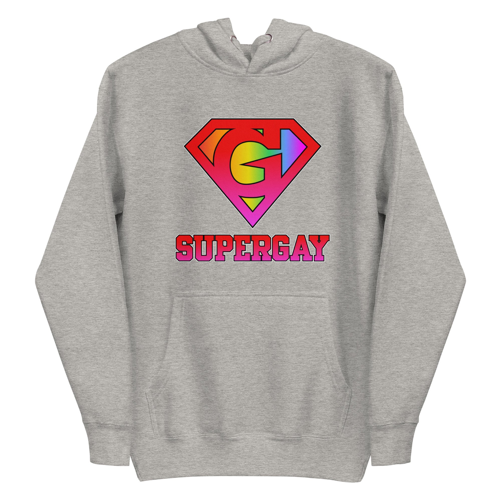 Explore the SuperGay Hoodie by Pridelity, part of our pride collection. This white hoodie features a rainbow-colored 