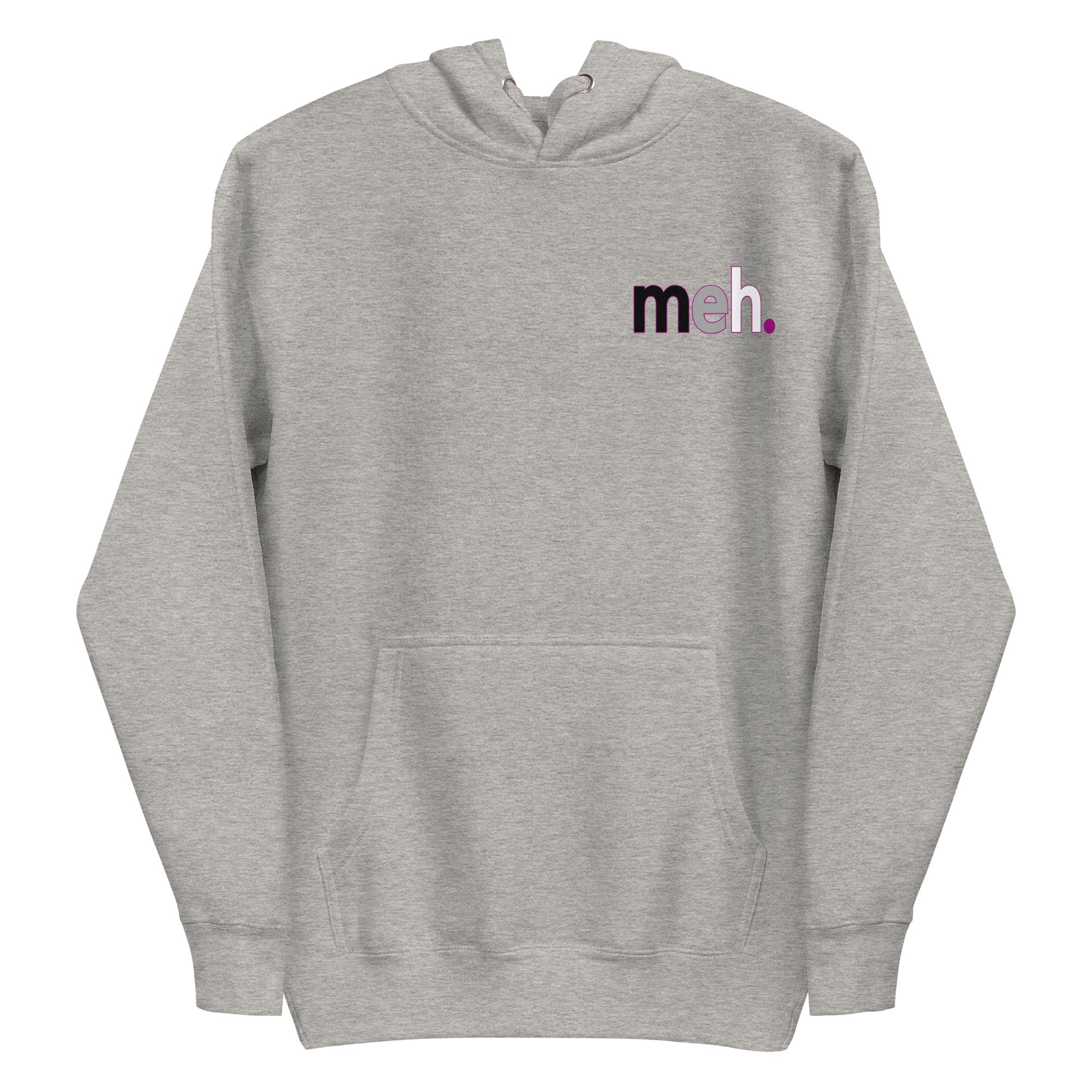 Introducing the Meh. Hoodie by Pridelity, featuring bold black and purple 