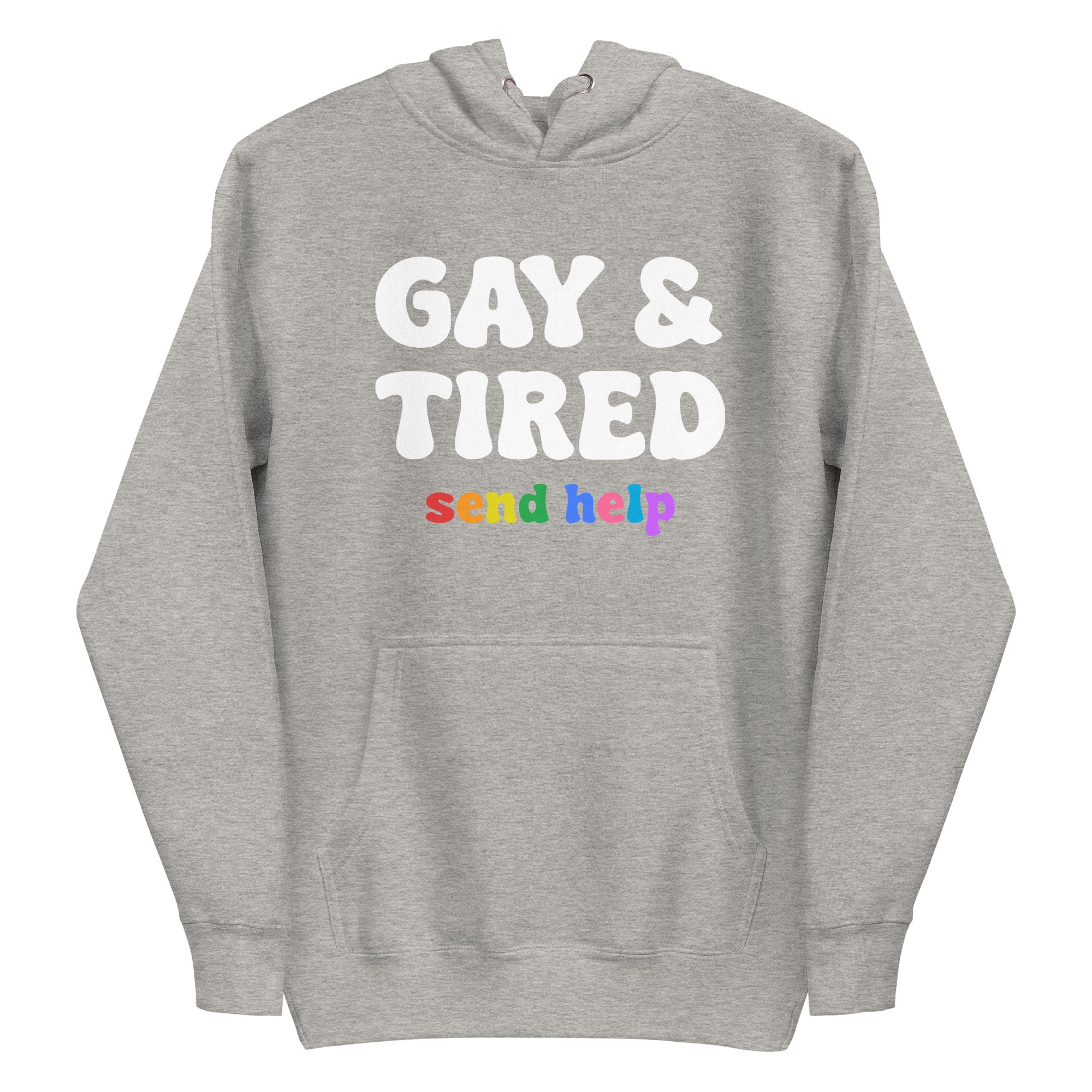 Check out Pridelity's Gay & Tired Hoodie in black, showcasing 