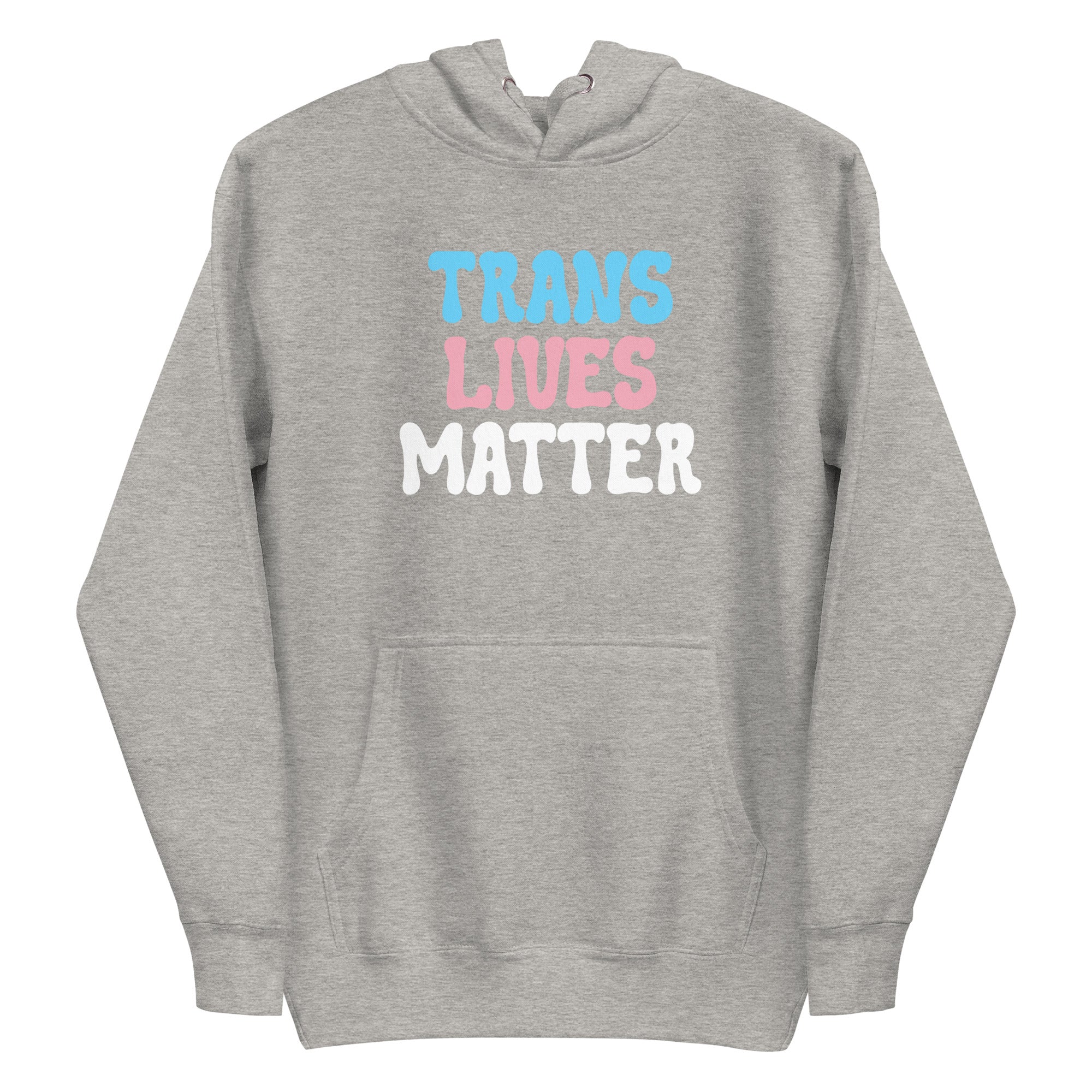 A black Trans Lives Matter Hoodie from Pridelity’s pride collection prominently displays the message 