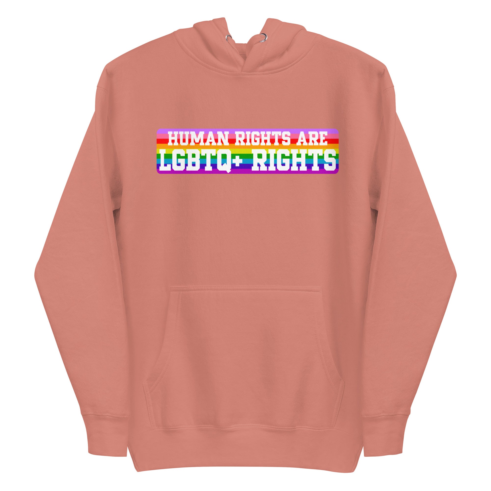 Introducing the Pridelity LGBTQ+ Rights Hoodie, a striking white garment that makes a powerful fashion statement. It features an eye-catching text design with the message 