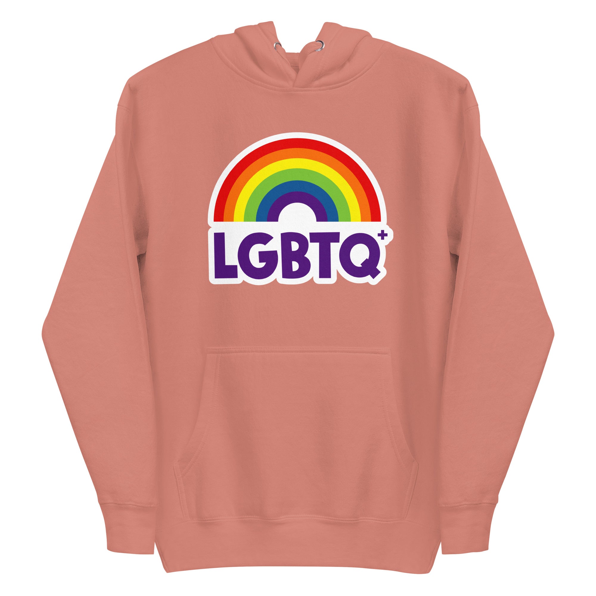 The Pridelity LGBTQ+ Hoodie, with its vibrant purple hue, showcases a rainbow design above the 