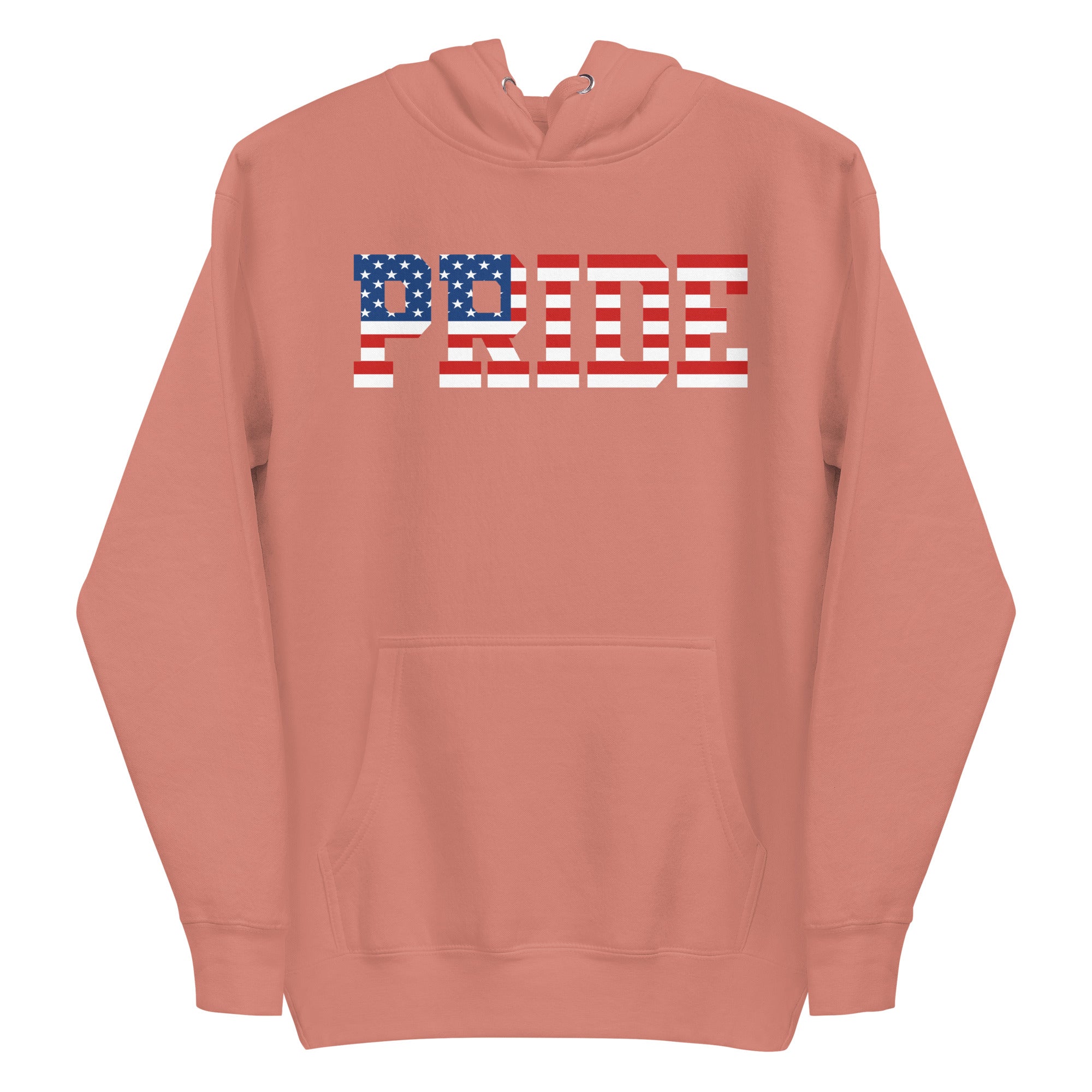 The American Pride Hoodie by Pridelity is a black sweatshirt that prominently displays 