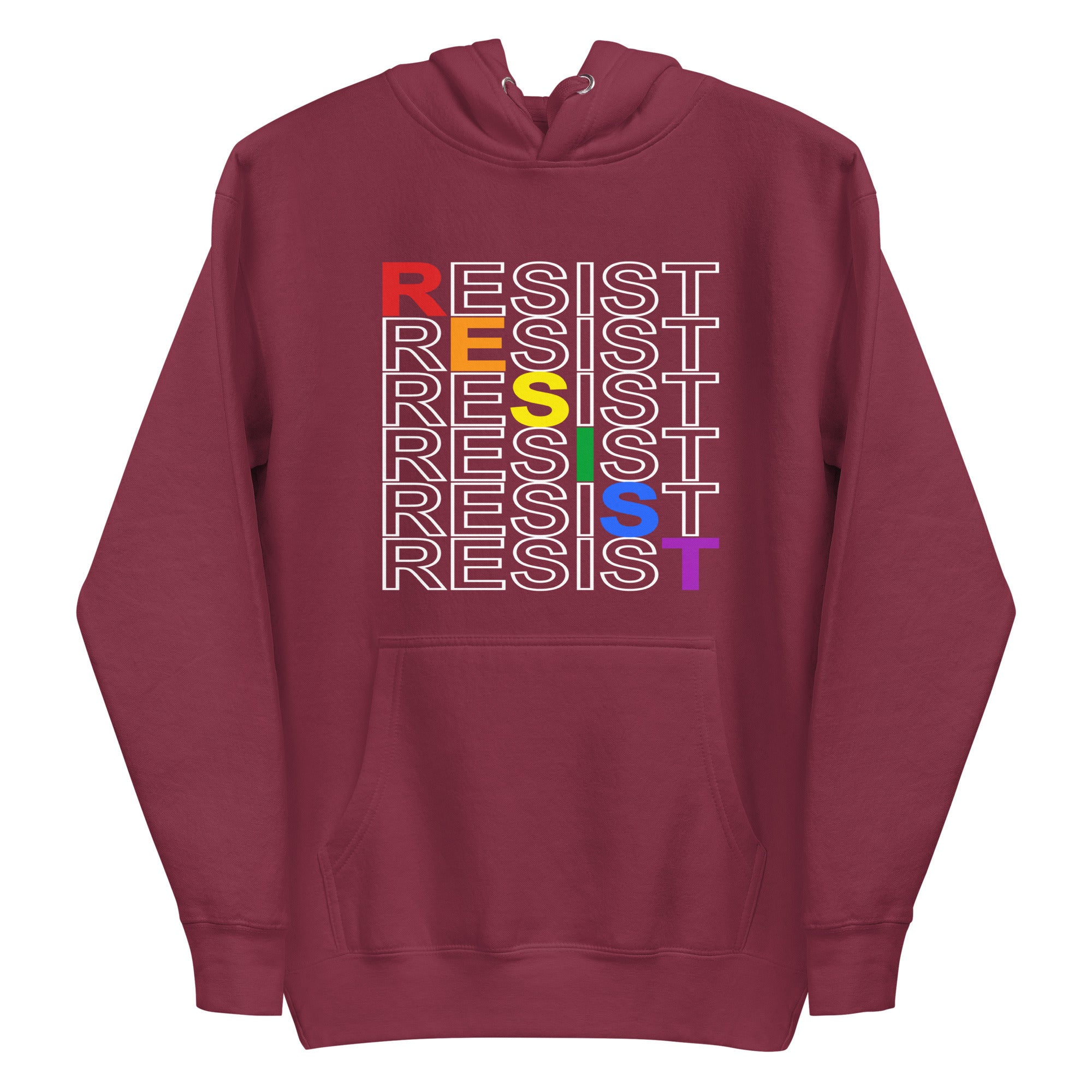 Pridelity's Resist Hoodie from the pride collection is black and showcases the word 