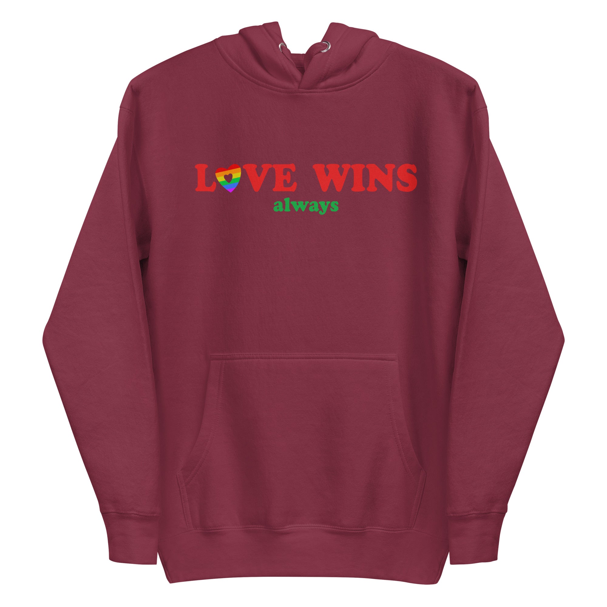 Introducing the Love Wins, Always Hoodie by Pridelity in Team Royal. This cozy garment is perfect for proudly expressing yourself, featuring the phrase 